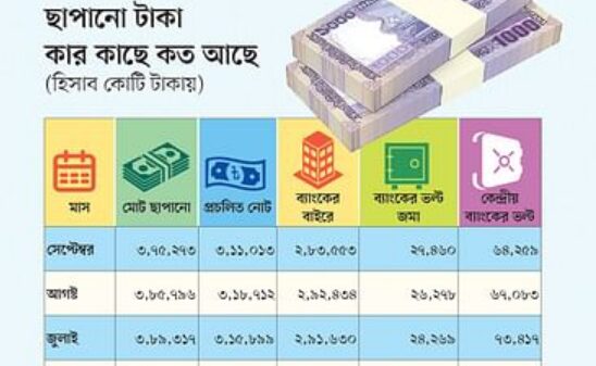 নতুন ছাপানো টাকা কোথায়,কার কাছে কত টাকা